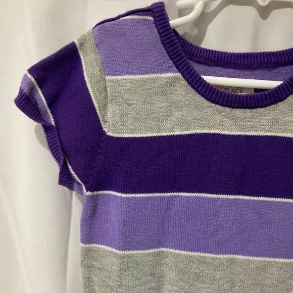 Children’s Place Girls Striped Everyday Short Sleeve Dress Size 5/6 Purple/Grey - Picture 11 of 16